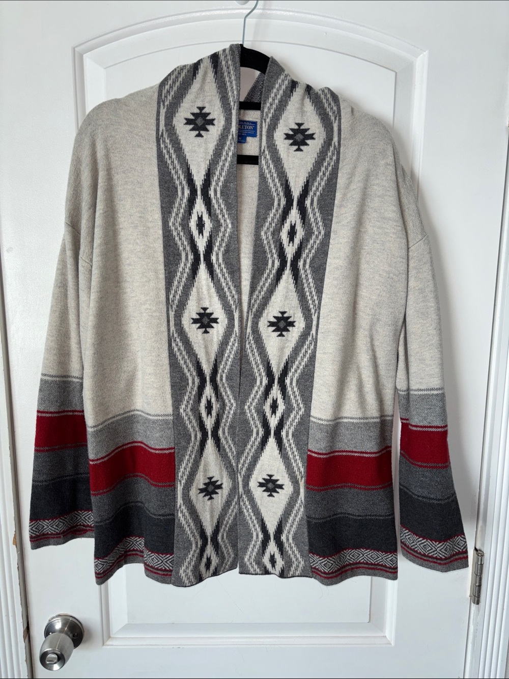 Pendleton Shawl Collar open Cardigan Sweater wool blend Aztec M